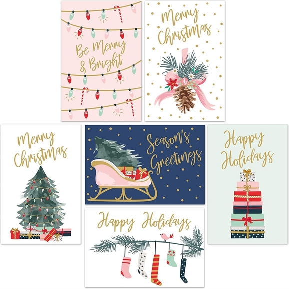 Sweetzer & Orange Christmas Cards Set - 24 Gold Foil Holiday Cards Red Envelopes - Picture 1 of 5